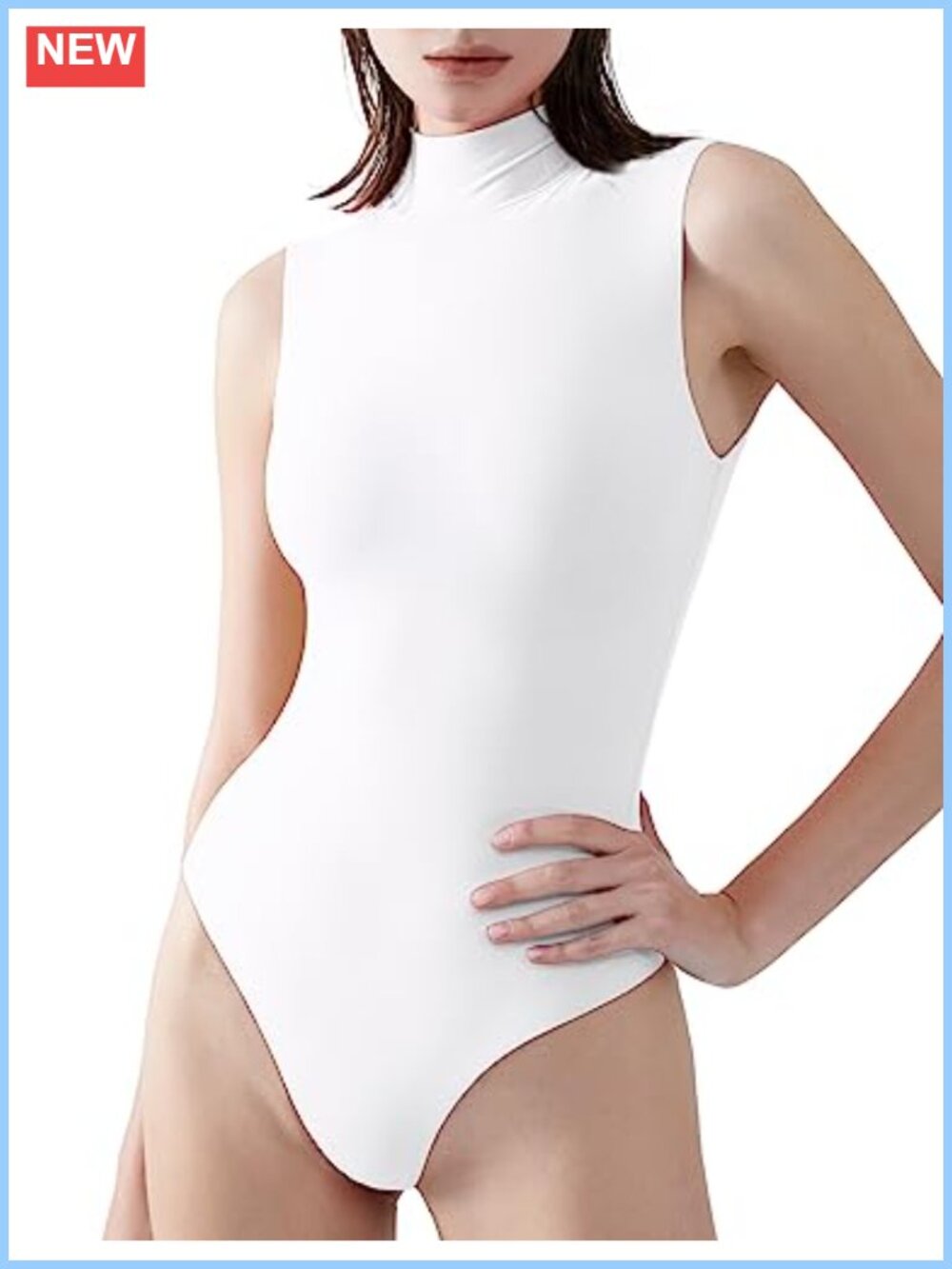 Mock Neck Sleeveless Bodysuit Thong Snap Closure Double Lined Slim Fit